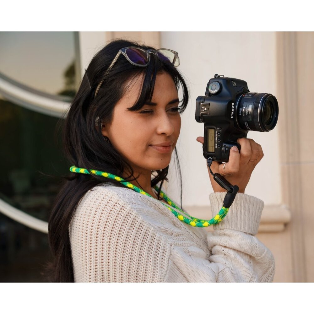 Green/Yellow Camera Neck Strap / 9.5mm Thick & Peak Design Anchor